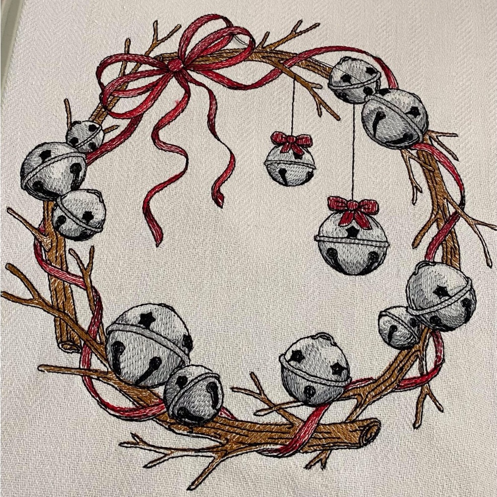 Festive Wreath & Christmas 
 TWO (2) Embroidered towels